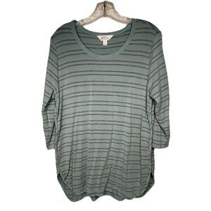 Market & Spruce Striped French Terry Top Blue Womens Size XL 3/4 Sleeves Stretch